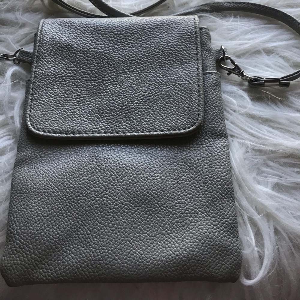 Gray cross body purse